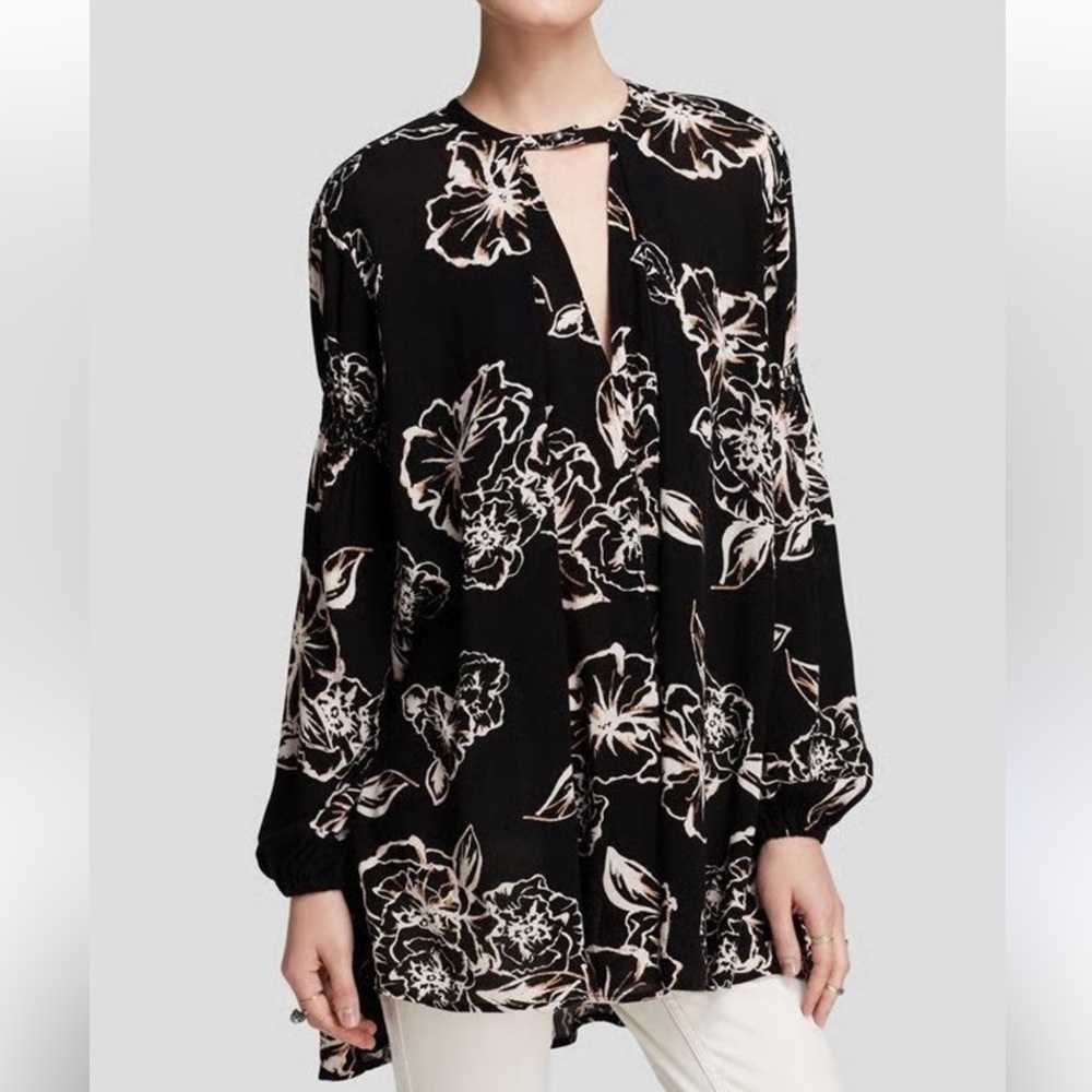 Free People Floral Moody Print Tunic Top Mini Dress Long Sleeve Size Small